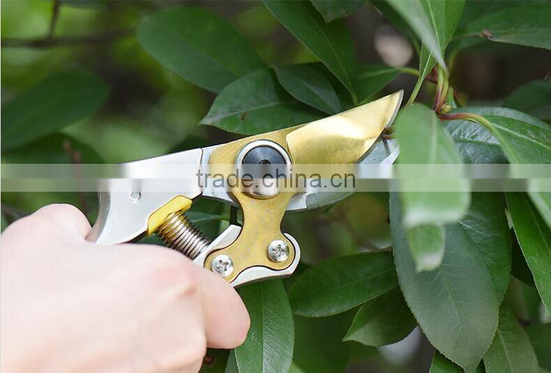 hot sale garden Ratchet Pruner with gold yellow coating