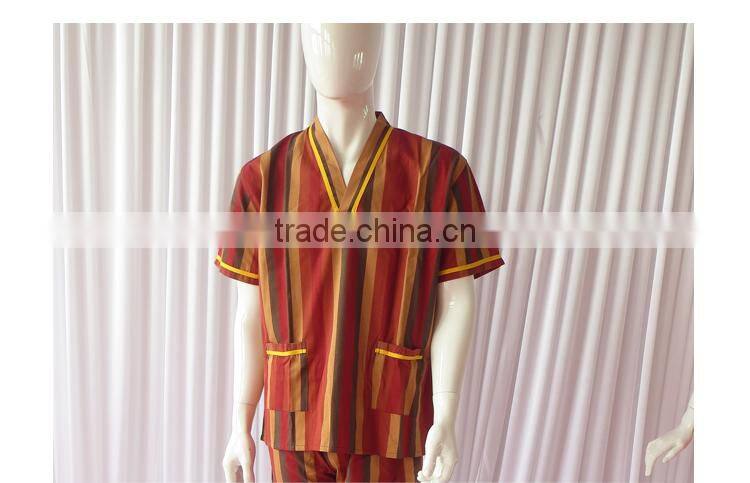 Orange/Red Stripe Sweat Steaming Clothes Elastic Waist Clothes Couples Pajamas Short Sleeve Top+Pants Pajamas for Sauna
