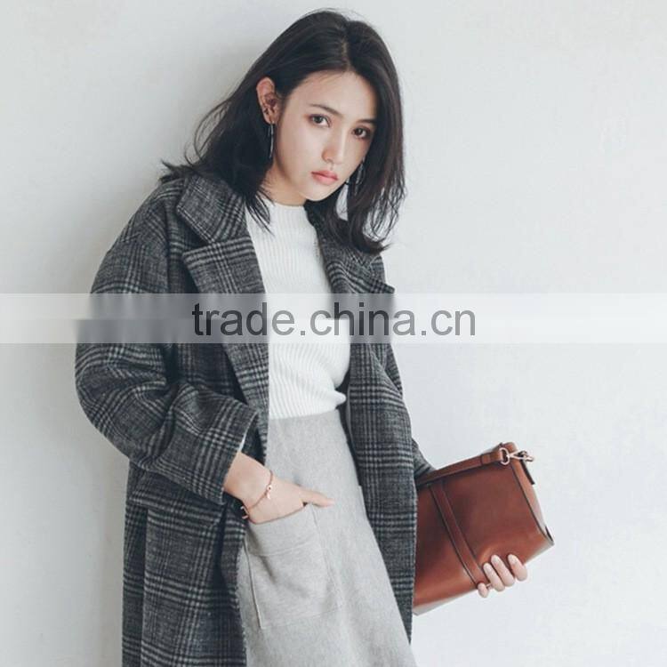 2016 high quality women winter plaid woolen coats for ladies ladies long coat design