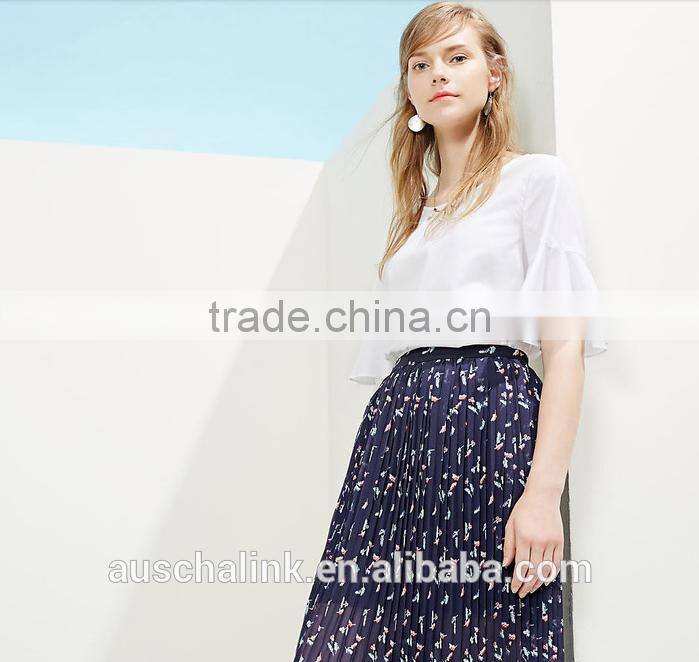 latest summer korea style ladies long pleated skirt design new pattern