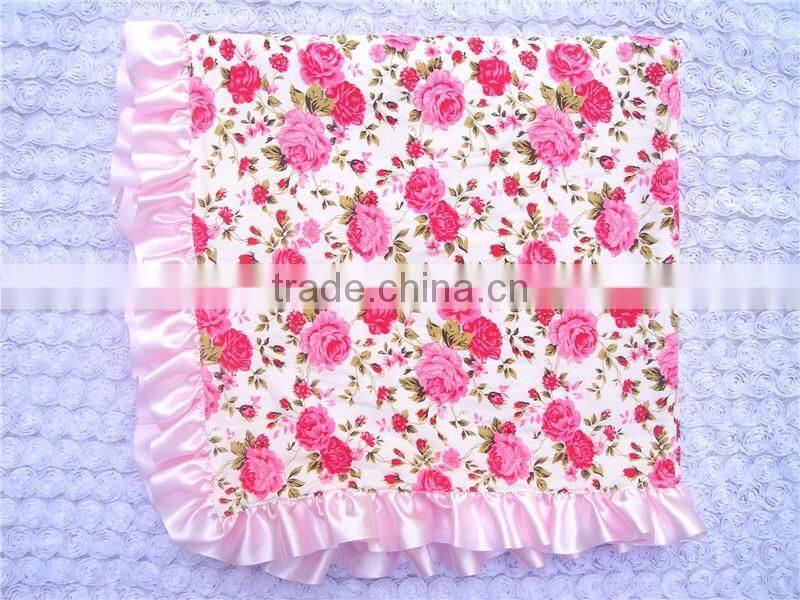 china low price high quality wholesale cotton soft blanket with satin ruffle for baby warmer cover