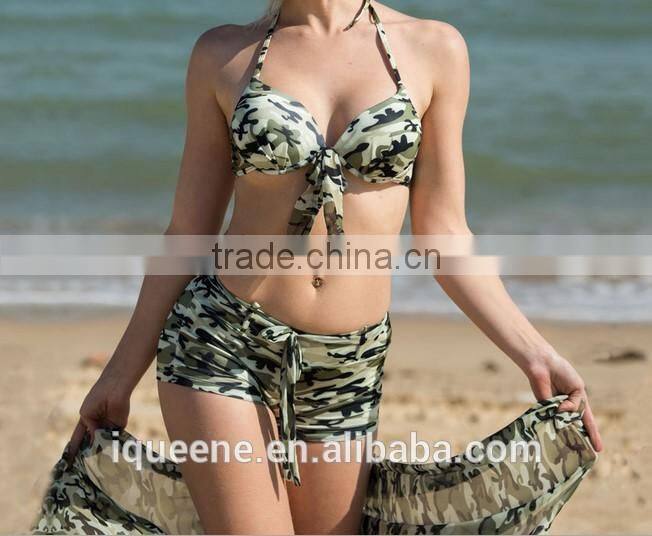 2015 Summer style girl swimwear, camouflage colors bikini set three piece swimwear