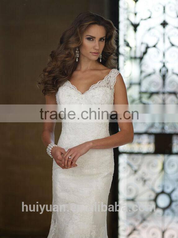 white off shoulder full lace v neck closed back mermaid bridal wedding dress