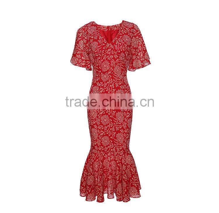 Maxnegio floral print bohemian dress v neck border print fabric dress