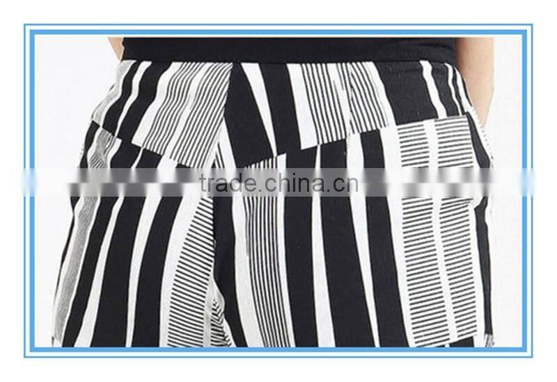 Black And White Stripe Cotton Women Linen Drawstring Pant