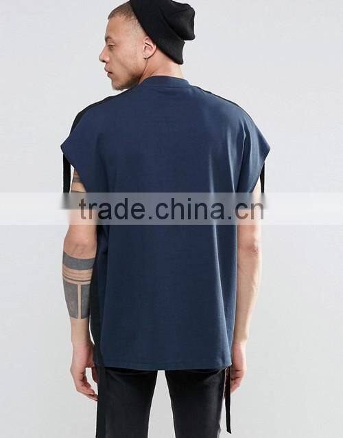 Custom men fashion super oversized sleeveless heavyweight jersey t-shirt with taping
