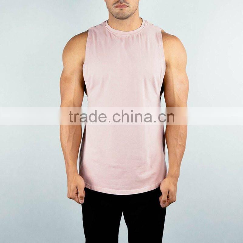 Pale Mauve 95% Cotton 5% Spandex Lifestyle Cut Off Shirt Longline Curved Hem Tank Top OEM Muscle Fit T Shirt