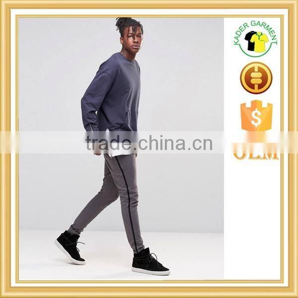 2016 trendy pants grey joggers in cotton plain sweatpants with stripe side