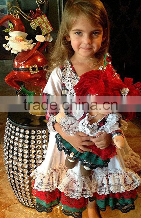 Girls Classic Long Sleeved Plaid Vintage Lace Embellished Nightgown Baby Christmas Sleepwear