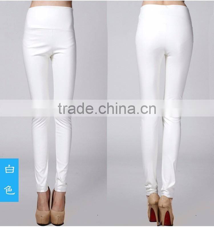 wholesale plain womens tight pants/sexy faux leather high waist leggings stretch PU pants laides skinny trousers