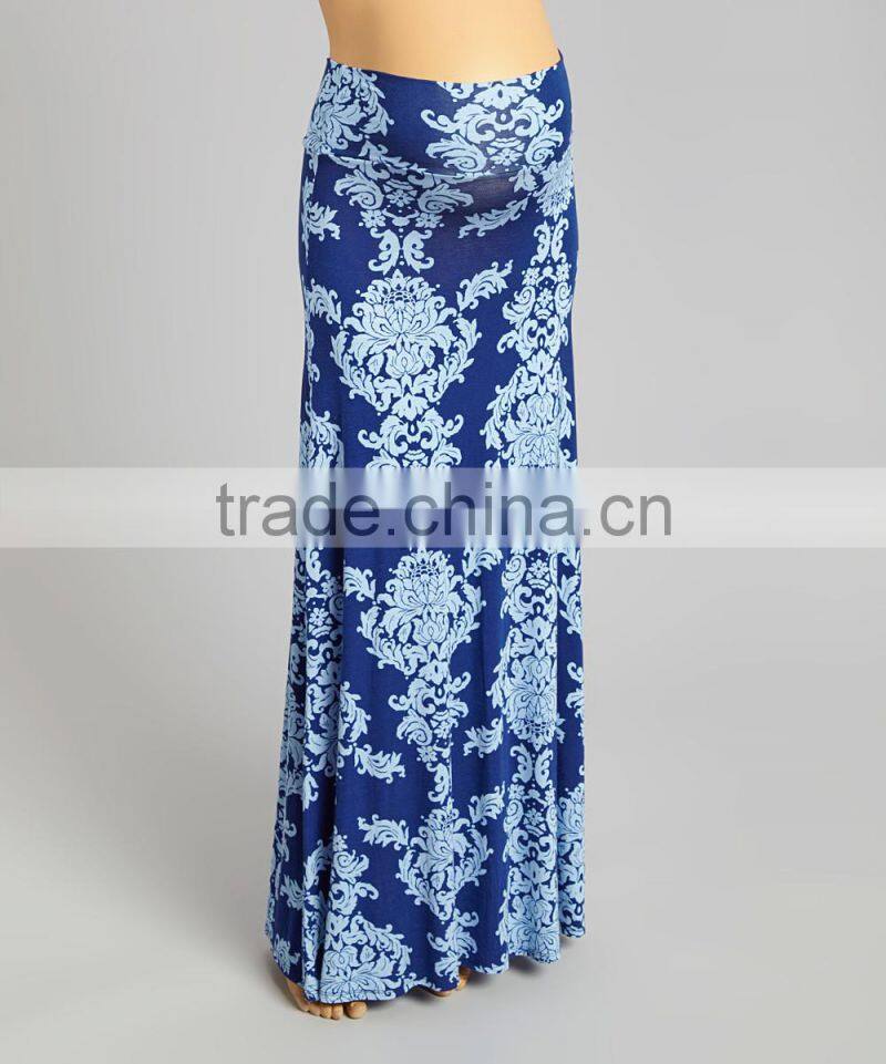 Fashionable Maternity Flower Skirt With Blue Damask Maternity Maxi Skirt Fashion Women Clothes WD80817-2