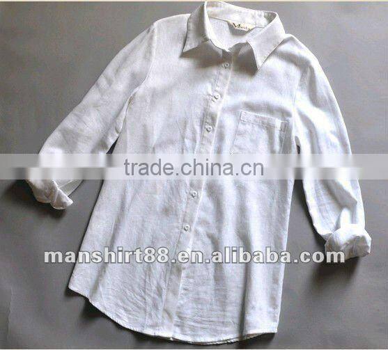 Classic Medium style Linen Natural White casual shirt for Women/Ladies fashionable pocket
