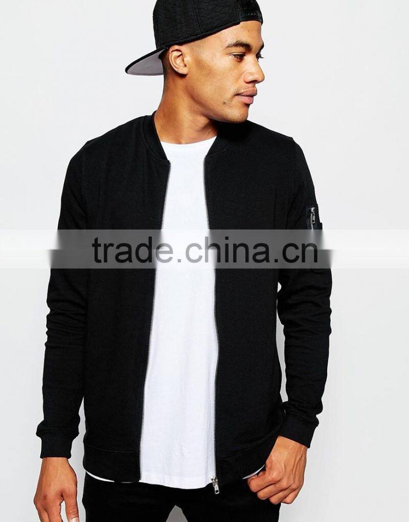black jersey jacket with pocket on sleeve