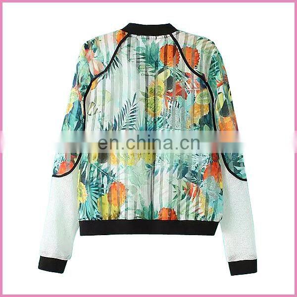 2015 OEM front chiffon patched net sleeve half net new design girl's jacket