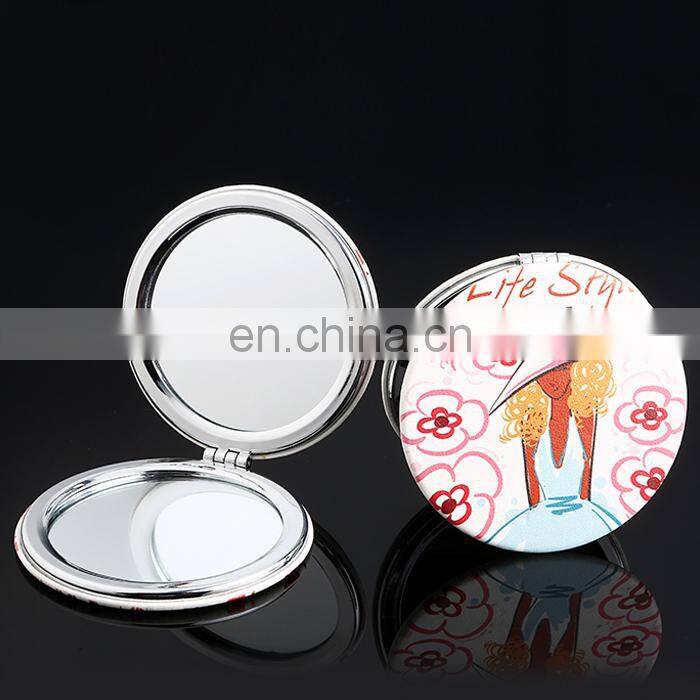 Magnetic closer pu leather compact pocket mirror