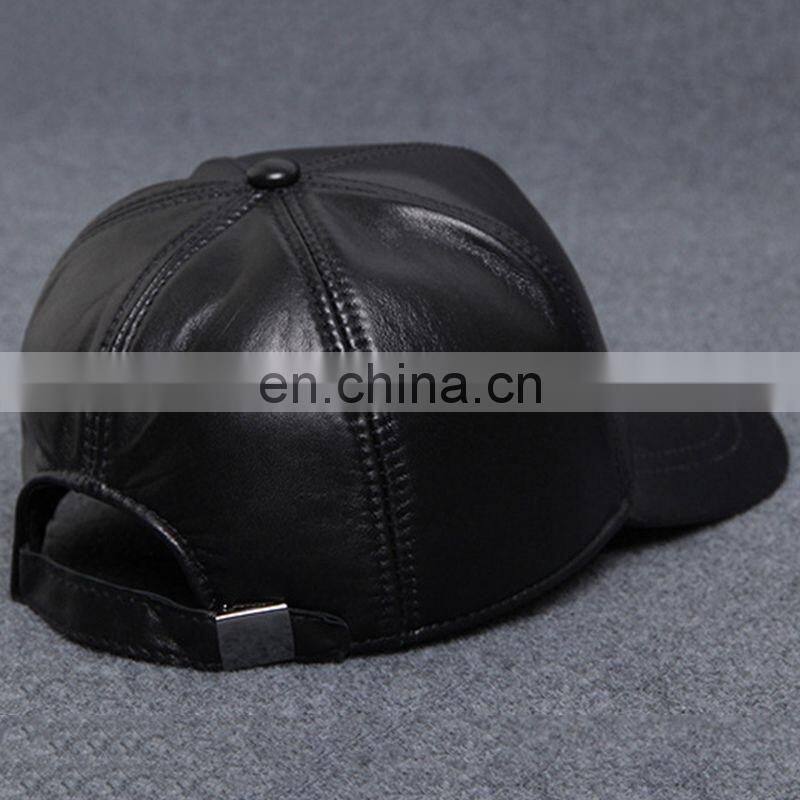 Men Faux Leather Warm Baseball Cap Causal Windproof Peaked Cap Adjust Snapback