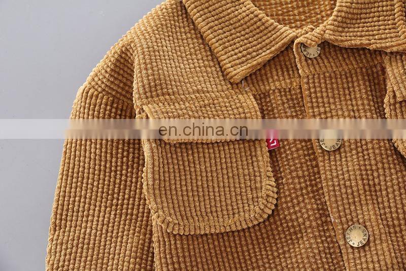 Boy Fall Suit 2020 New Children Style Korean Corduroy 3 Pieces Button Up Jacket ,Tshirt And Pants
