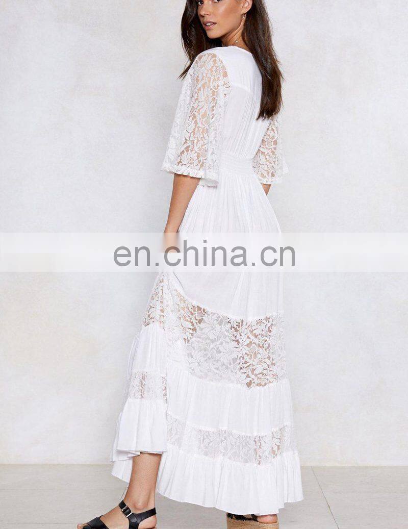2019 Beach Dress swim cover up for women beach sarongs Lace Patchwork Long Beach Dress kaftan dress Bikini cover up Pareos