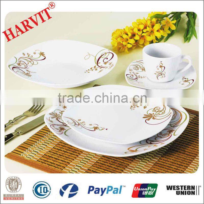 Porcelain Dinner Set/Customized Dinnerware Sets/Square Shape Plates Ceramic/Beautiful Decal Tea Coffee Cup & Saucer