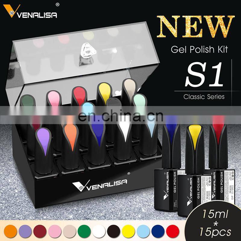 VENALISA Newest Semi-permanent 15ML Nail Gel Polish 15PCS Kit High Gloss UV LED Soak Off Gel Esmalte OEM/ODM Private Label