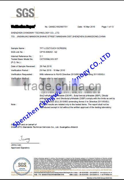 3.5 inch glass touch button panel for GPS and Medical Dervice