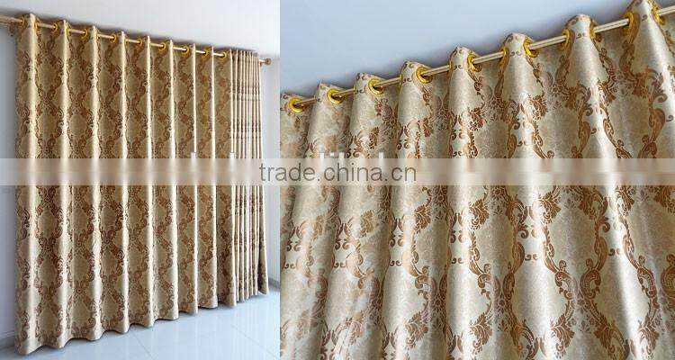 New design European jacquard polyester window curtain with curtain rod