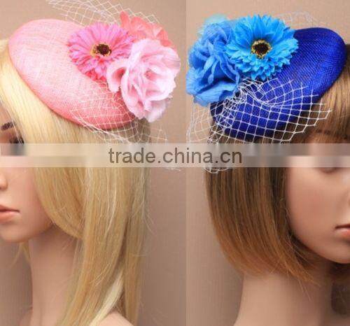 New Style Sinamay Base Fascinator Hat With Fabric Flower For Wedding Hair Accessories