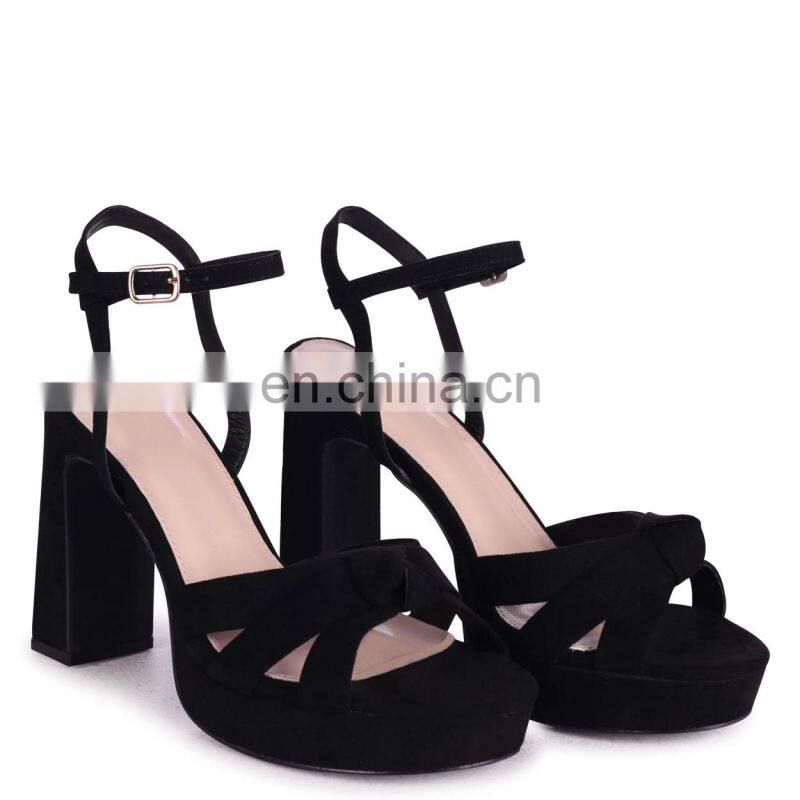 Black suede platform with knot front straps & sandal back high heels Sandals shoe(sandalias mujer)