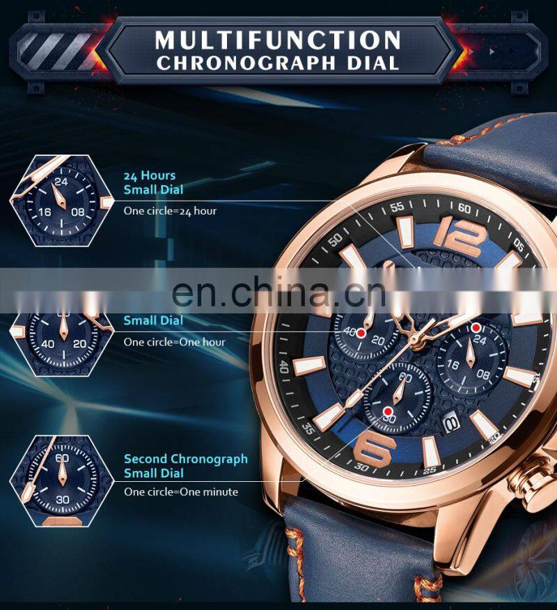 MEGIR 2156G Men Quartz Watch Fashion Casual Leather Watches Waterproof Mens Wrist Watch