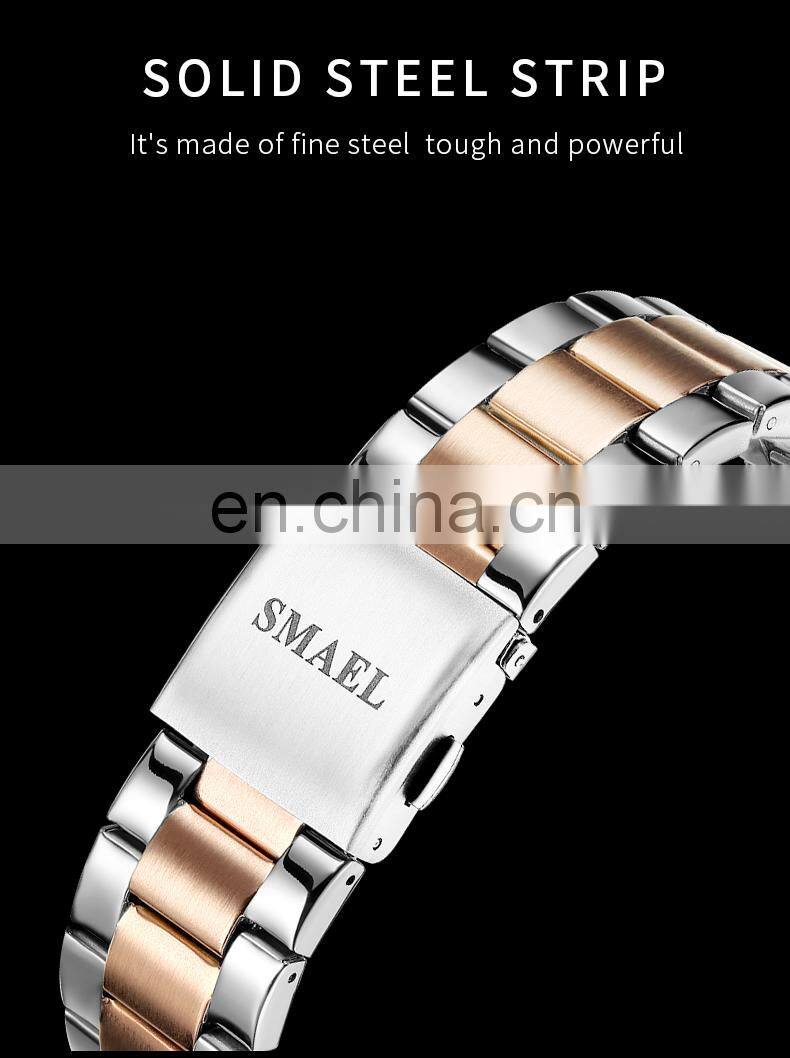 SMAEL 9180 Quartz Watch For Men SMAEL Golden Watches Waterproof Auto Date Male Clock Analog Stainless Steel Watches