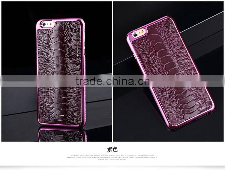 Luxury genuine ostrich leg leather case for iphone 6 with gold frame