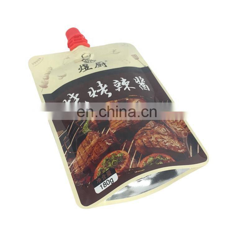 Custom Printed Standing Pouches Spout Plastic BBQ Sauce Packaging Bag