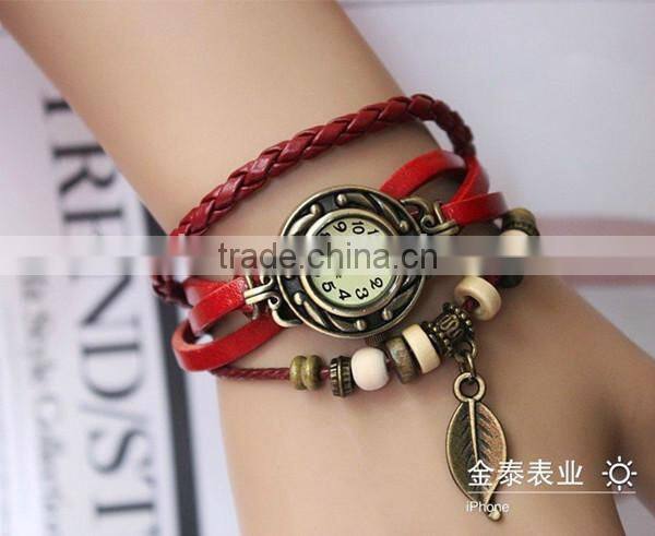 Traditional classic style bell and rose quartz watches F-01 with leather strap, bronzed watch case