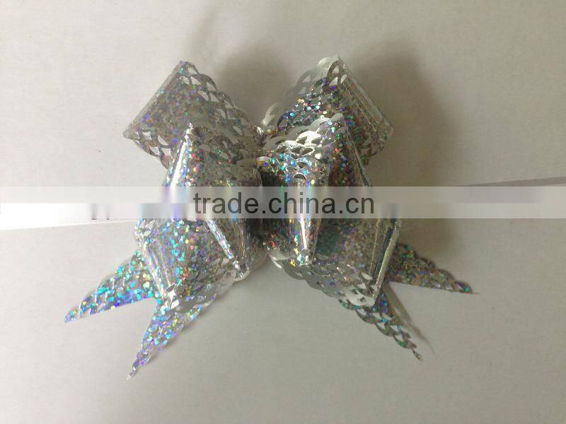 Fabric sheer butterfly ribbon pull bow, pom pom pull bow, China Made decorative bow