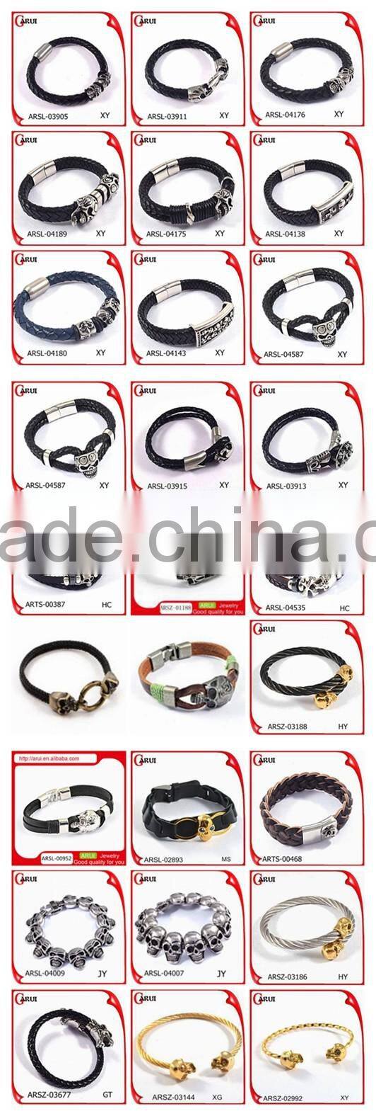 Wholesale Customized Logo Genuine leather silver gold skull bangle bracelet for ARSL-04599
