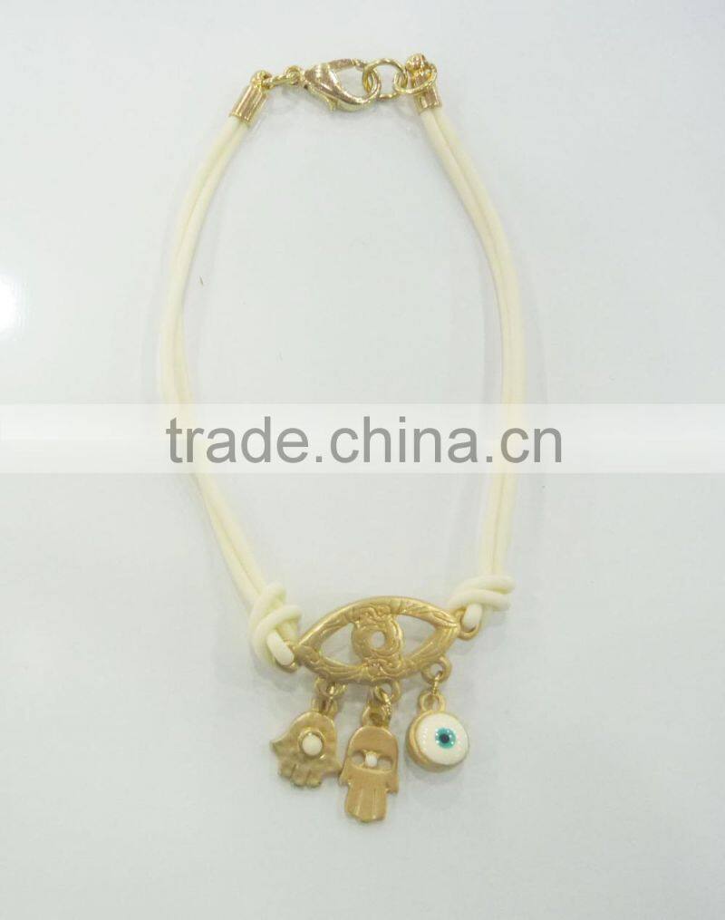 FASHION 2 ROWS CORD EVIL EYE HAMSA HAND CHARMS BRACELET