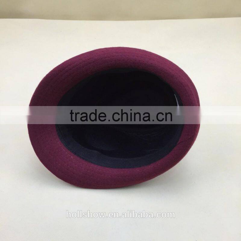 2016 Newest Fashion Classic Rivet Ribbon Red Wool Trilby Fedora Jaz Caps
