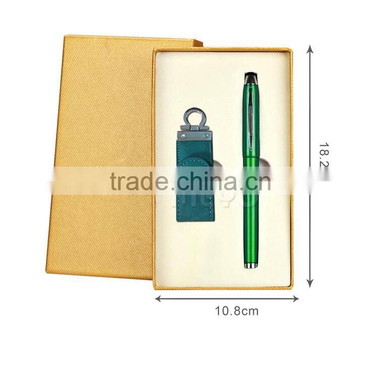 USB flash drive key chain and metal pen gift set box corporation gift