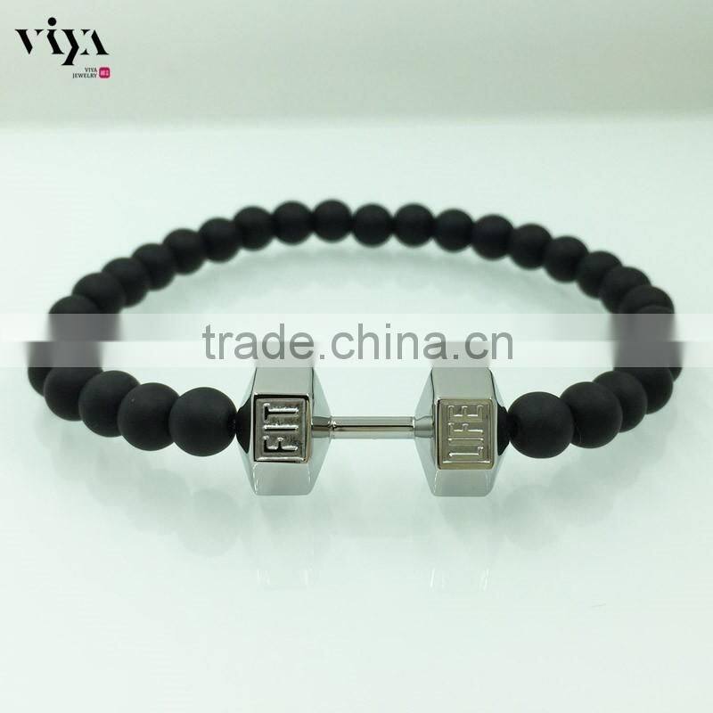 high end quality accept 3d jewelry dumbbell beads men bracelet 316L stainless steel material provide sample summer man bracelet