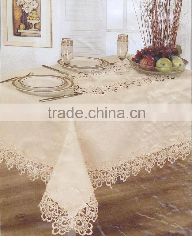 polyester white table cover with fashion lace