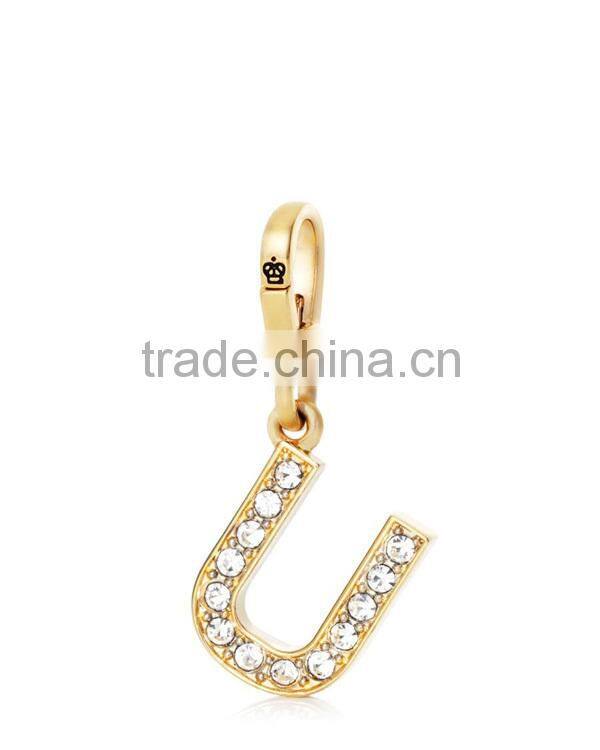 Gold rhinestone alphabet charm letter pendant alphabet keychain