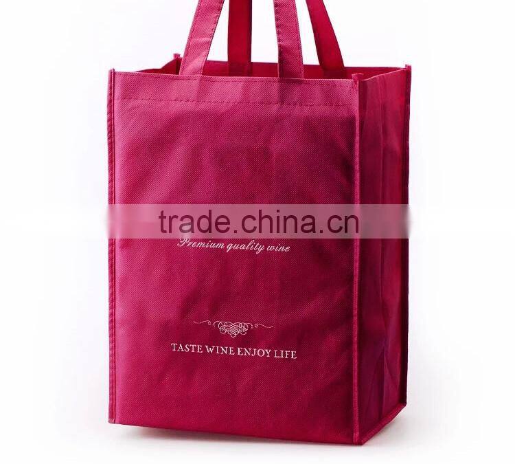 China supplier factory price red non woven 4 bottle wine tote bag