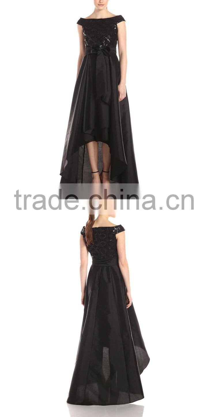 french fine china en.alibaba big size women dress high front low back sequins black high fashion bow evening dresses