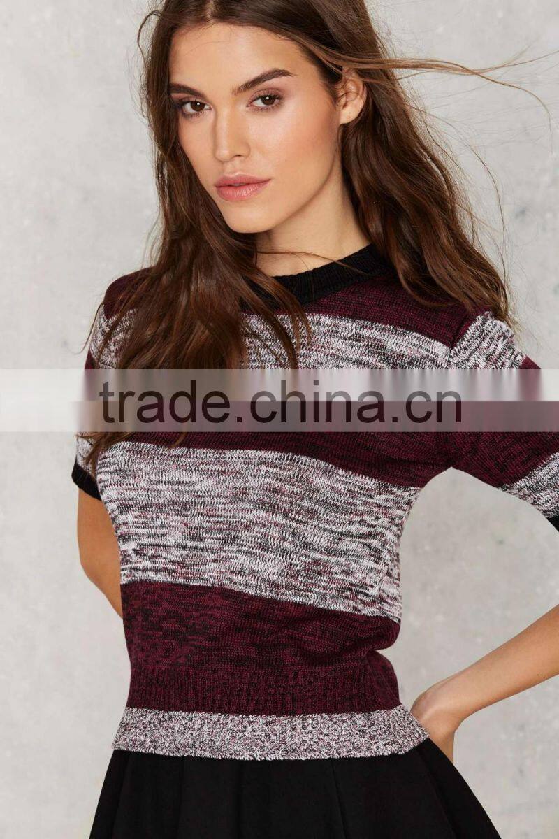 2016 Spring New Collection Stripes Bodycon Half Sleeve Custom Sweater For Women&Girls