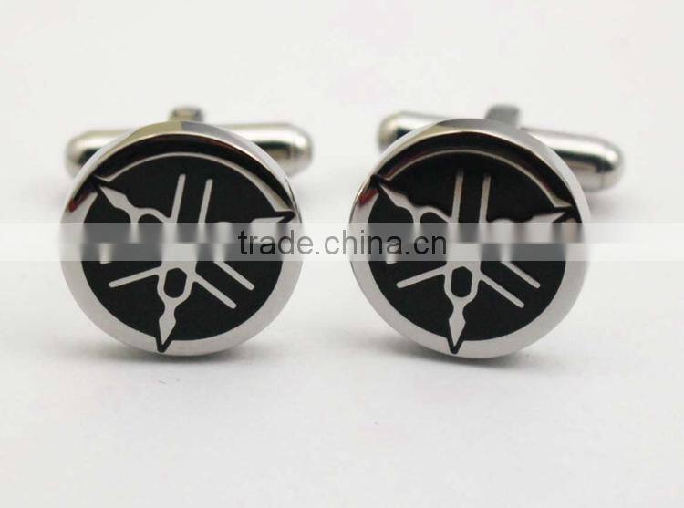 316L stainless steel Engraving enamel round black cufflinks for men