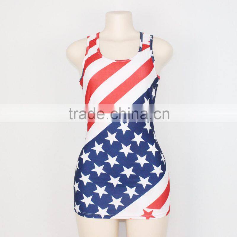 Printing American Flag Tank Top,Sexy Ladies Fancy Tops,Gym Singlets