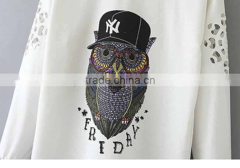 Korean casual All-Purpose Style fashionable crew neck Owl-Pattern female fitness wear