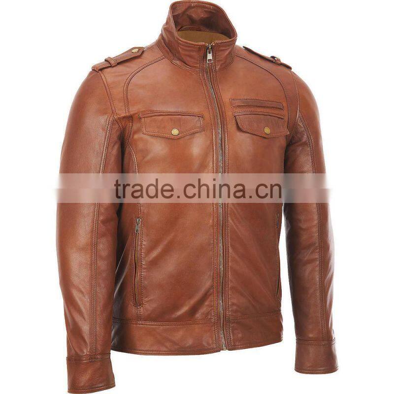 Men Studded Black Leather jacket with Belt
