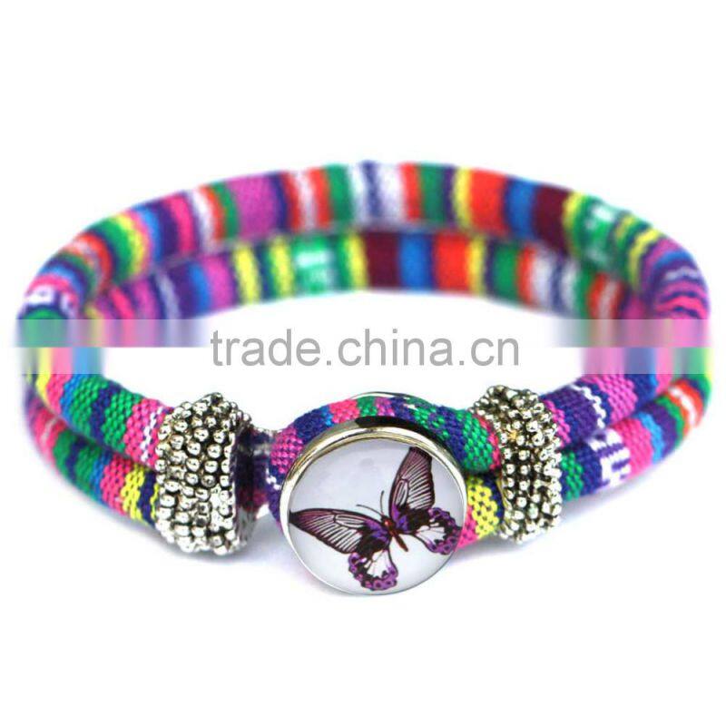 Handmade Women's Glass Gem Butterfly Cuff Bangle Wristband Snap Button Bracelet