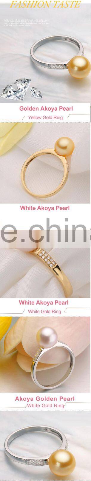 2016 online wholesale drop ship white akoya pearl natural saltwater pearl rings jewelry flexible 18K gold with zircon